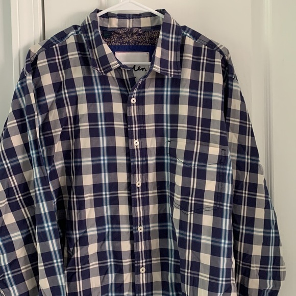 Boden plaid buttons down shirt navy blue purple size XL casual - Picture 1 of 13